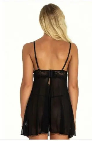 Sexy Net Babydoll Lingerie Set with G-String-Sheer Nightwear - luxuriesbliss