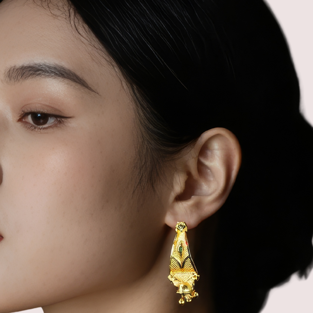 Elegant Gold-Toned Ethnic Drop Earrings