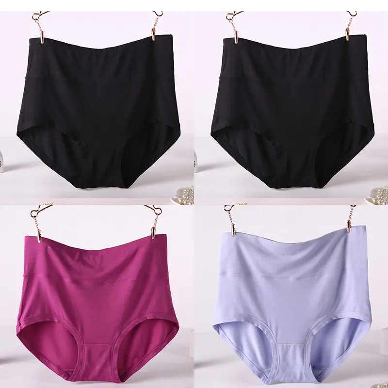Women Underwear Soft Viscose Solid Color High Waist Panties 4pcs A Lot - luxuriesbliss