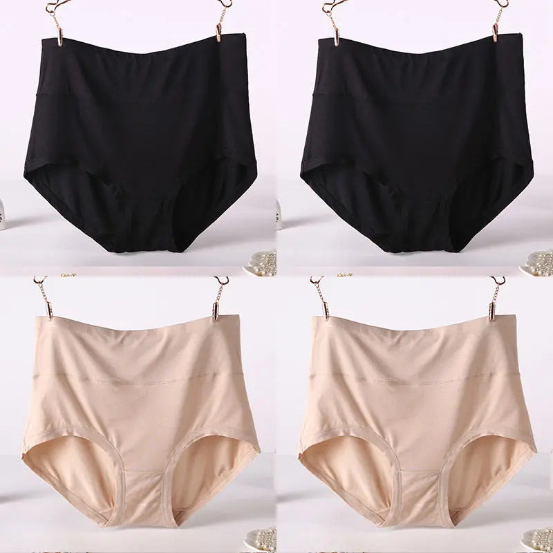 Women Underwear Soft Viscose Solid Color High Waist Panties 4pcs A Lot - luxuriesbliss