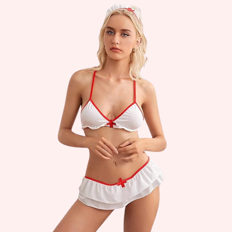 Naughty Nurse Sling Sheer Lingerie Set with Luxury Panty Gift