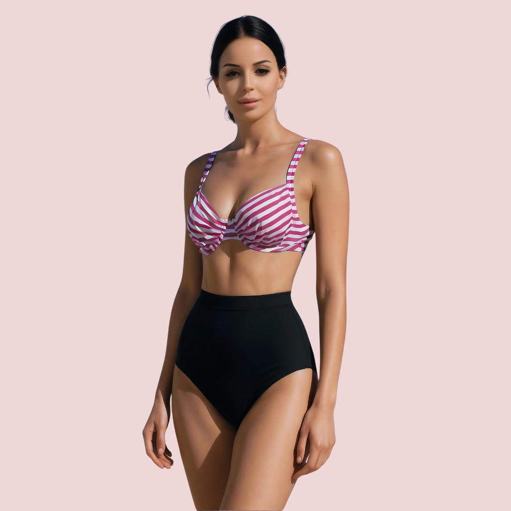 Structured Underwire Bikini Bra Top in Pink & White Stripe (Top Only)