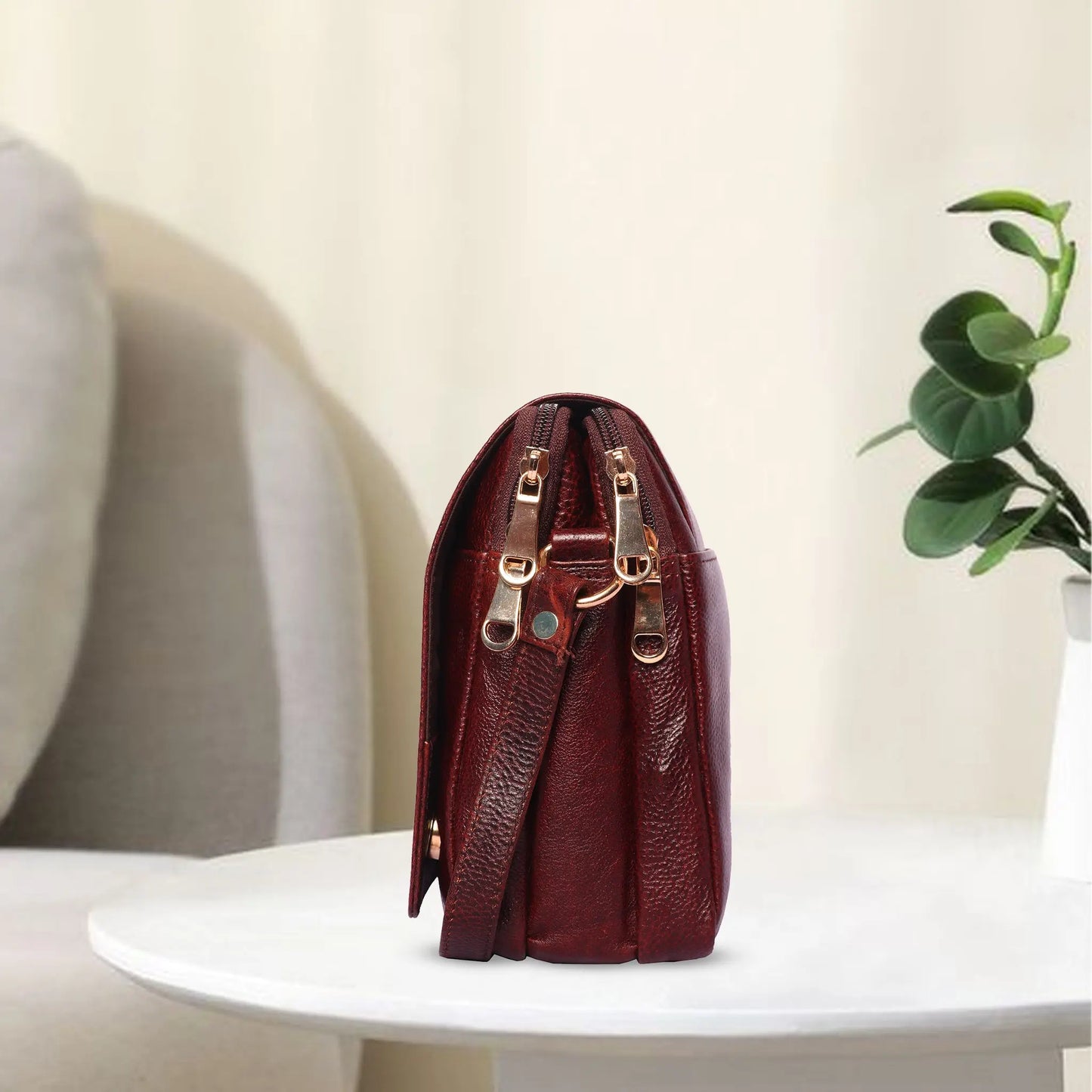 Medium Leather Crossbody Bag for Women – Brown, 2 Compartments Luxuriesbliss