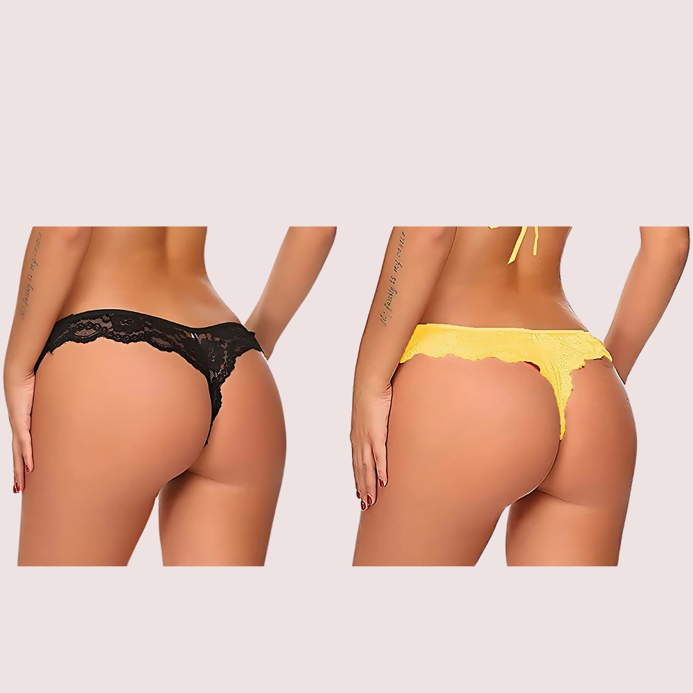 (Pack of 2) Ladies&#39; Lace Thong Panties Set