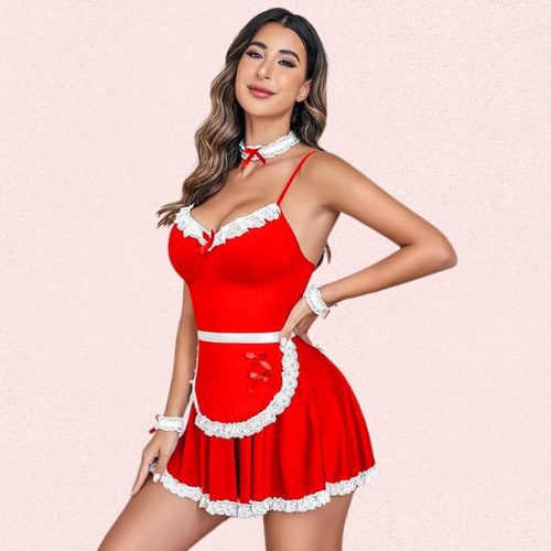 Red Lace Maid Costume with Luxury Panty Gift