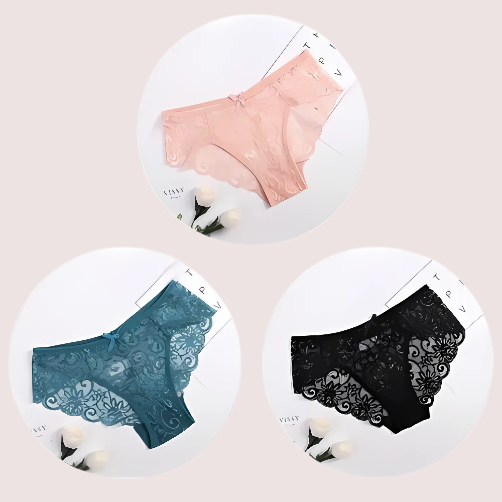Women&#39;s Floral Bow Lace Panties Pack (Of 3)