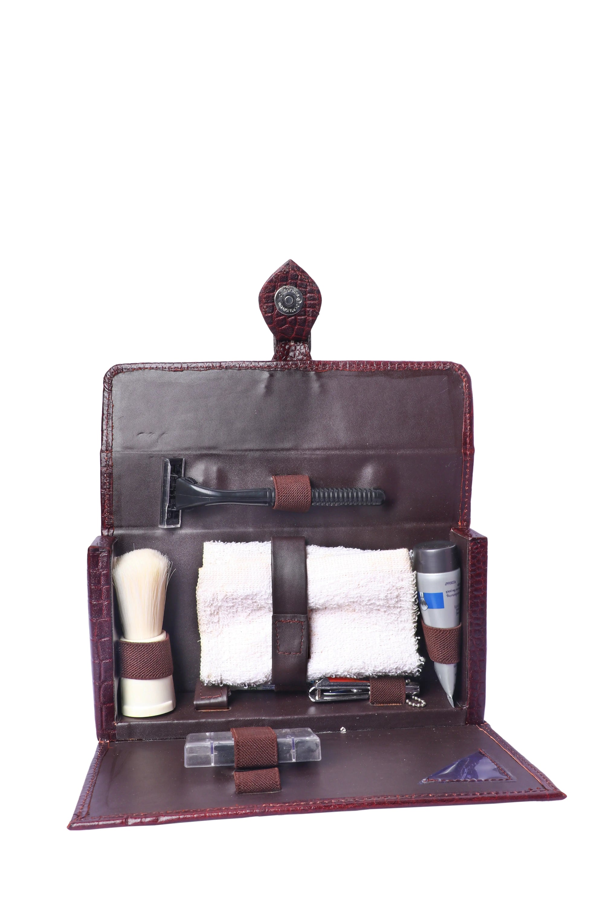 Men&#39;s Travel Leather Grooming Kit – Compact Shaving Essentials Set Luxuriesbliss