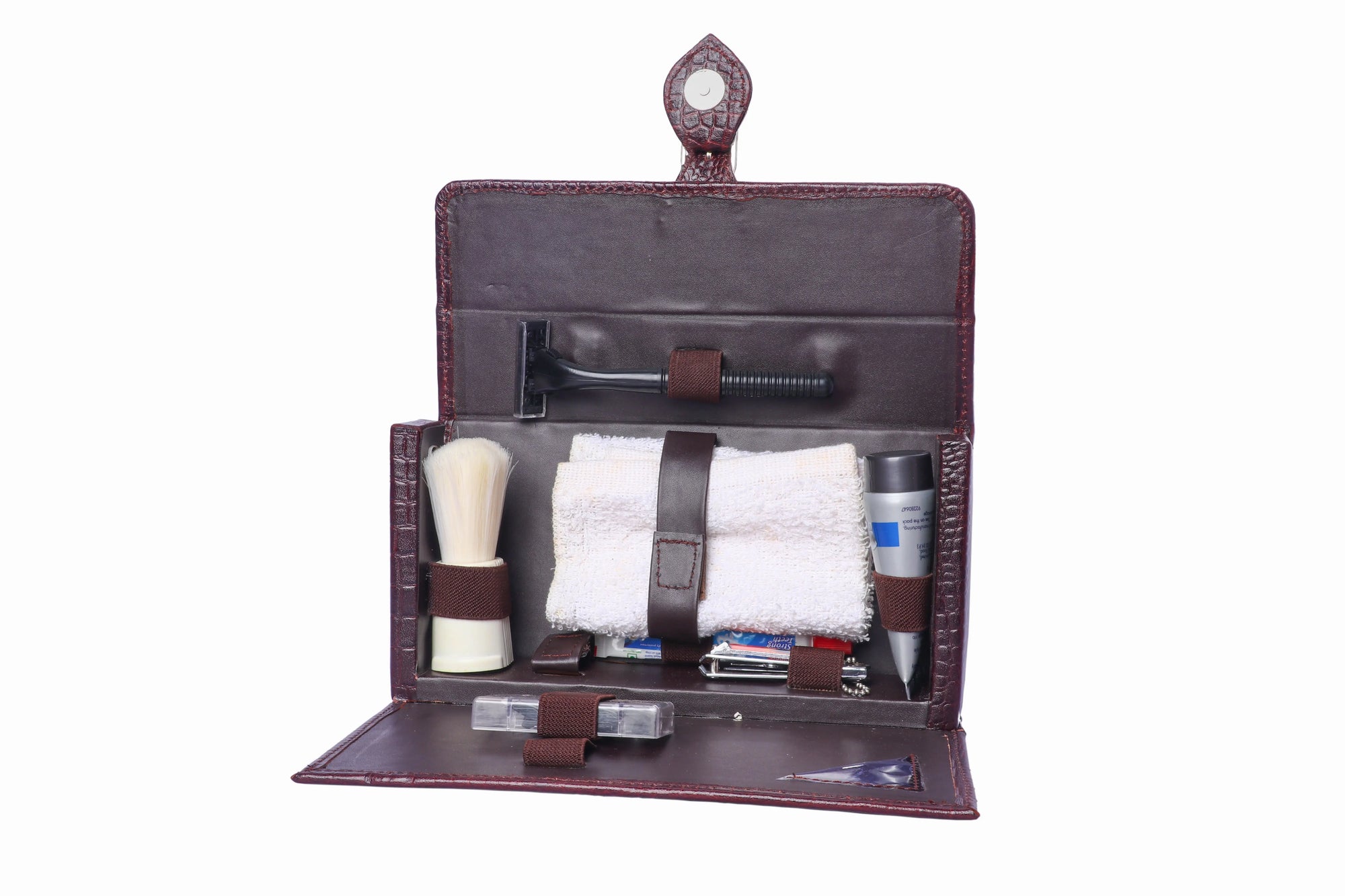Men&#39;s Travel Leather Grooming Kit – Compact Shaving Essentials Set Luxuriesbliss