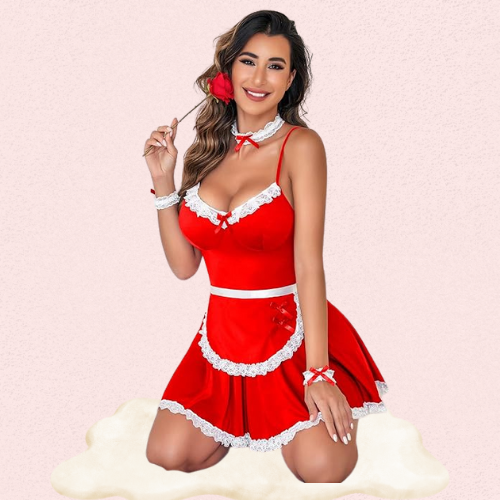 Red Lace Maid Costume with Luxury Panty Gift