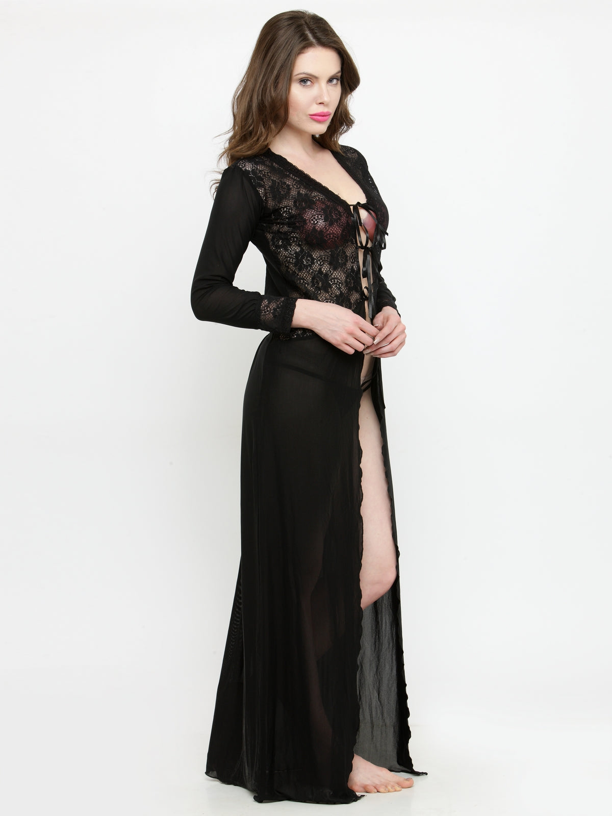 Relaxed Fit Nylon Elastane Anke Length Nighty - Black