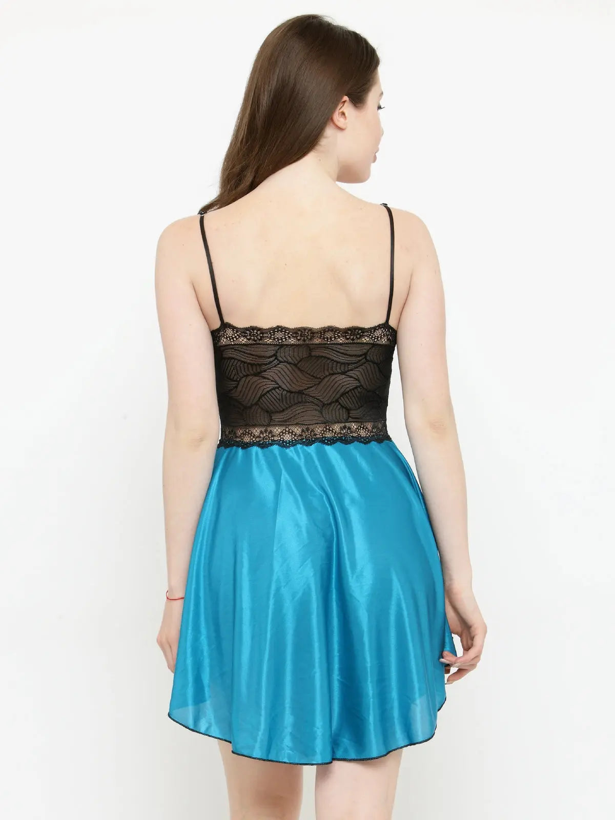 Relaxed Fit Satin Babydoll with Thong - Blue - luxuriesbliss