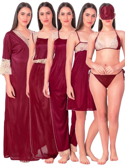 Satin Nightwear Set for Women 8-Piece