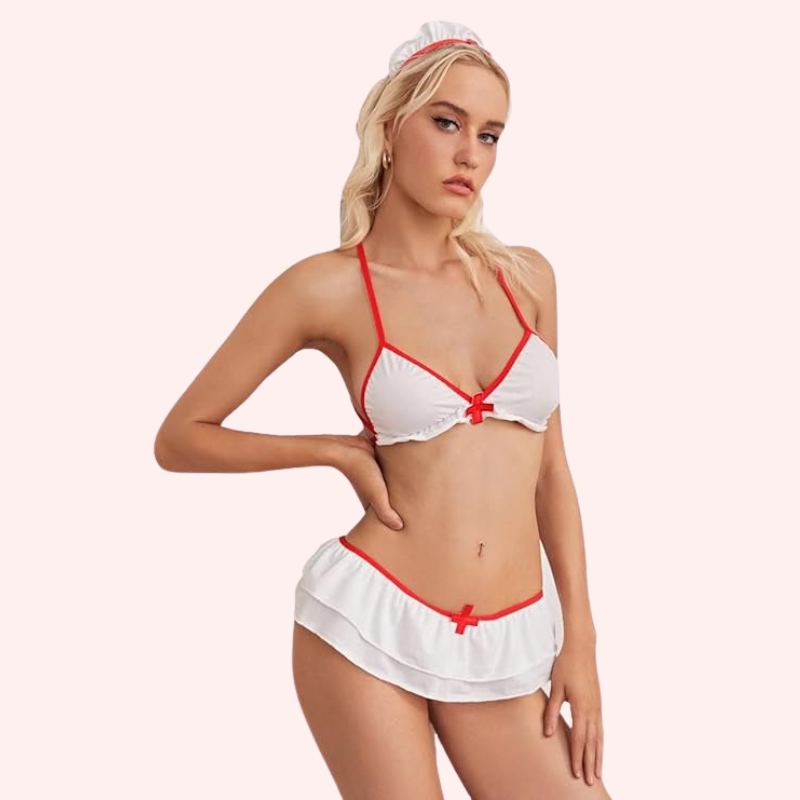 Naughty Nurse Sling Sheer Lingerie Set with Luxury Panty Gift