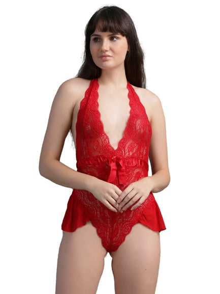 Women Lace Leotard Teddy Bodysuit Red and Black Colors