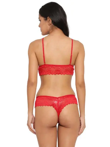 Deep Neck Lace Bra Panty Set - luxuriesbliss