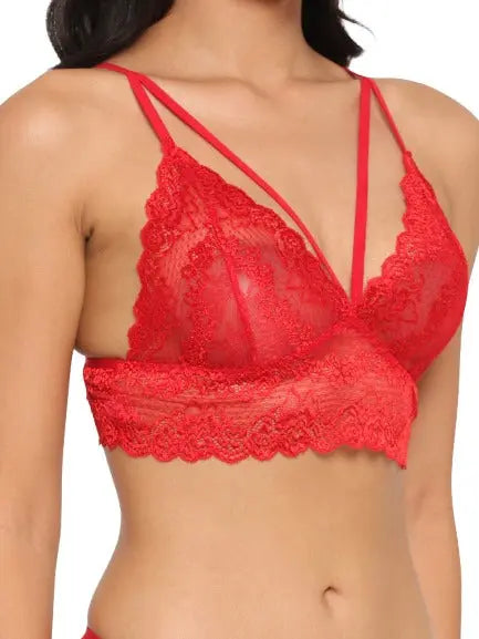 Deep Neck Lace Bra Panty Set - luxuriesbliss