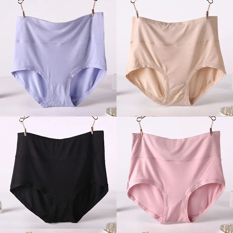 Women Underwear Soft Viscose Solid Color High Waist Panties 4pcs A Lot - luxuriesbliss
