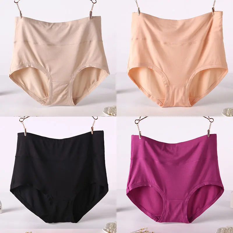 Women Underwear Soft Viscose Solid Color High Waist Panties 4pcs A Lot - luxuriesbliss