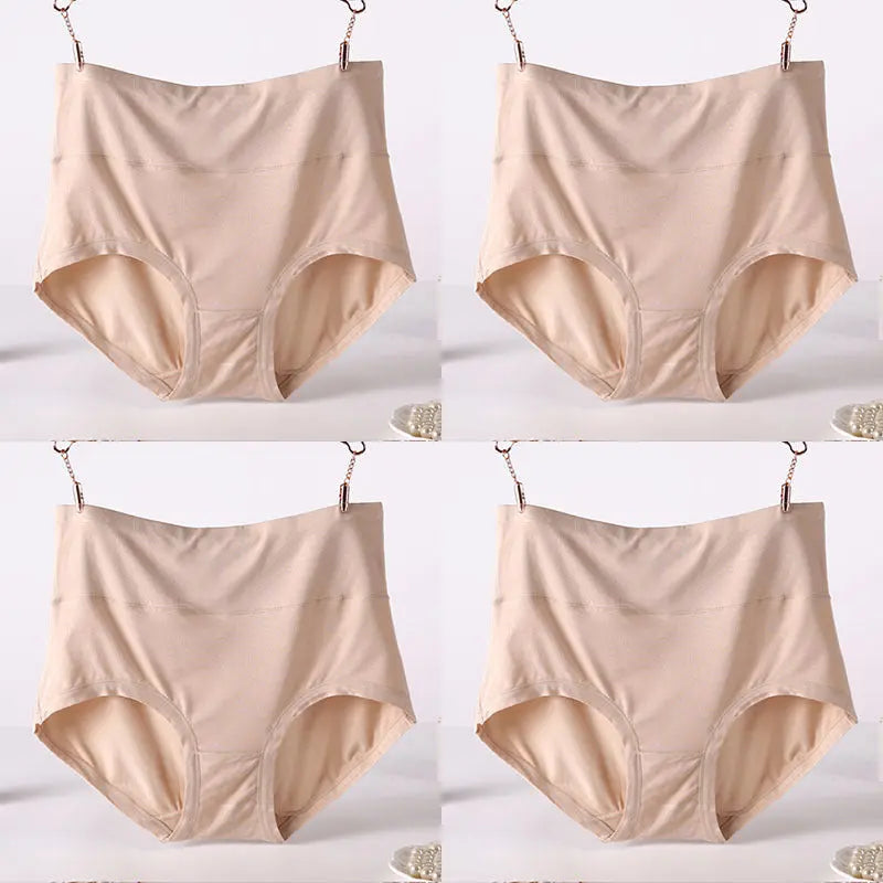 Women Underwear Soft Viscose Solid Color High Waist Panties 4pcs A Lot - luxuriesbliss