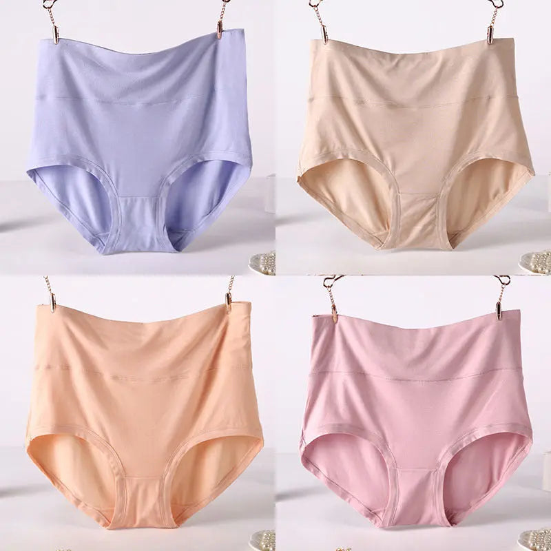 Women Underwear Soft Viscose Solid Color High Waist Panties 4pcs A Lot - luxuriesbliss