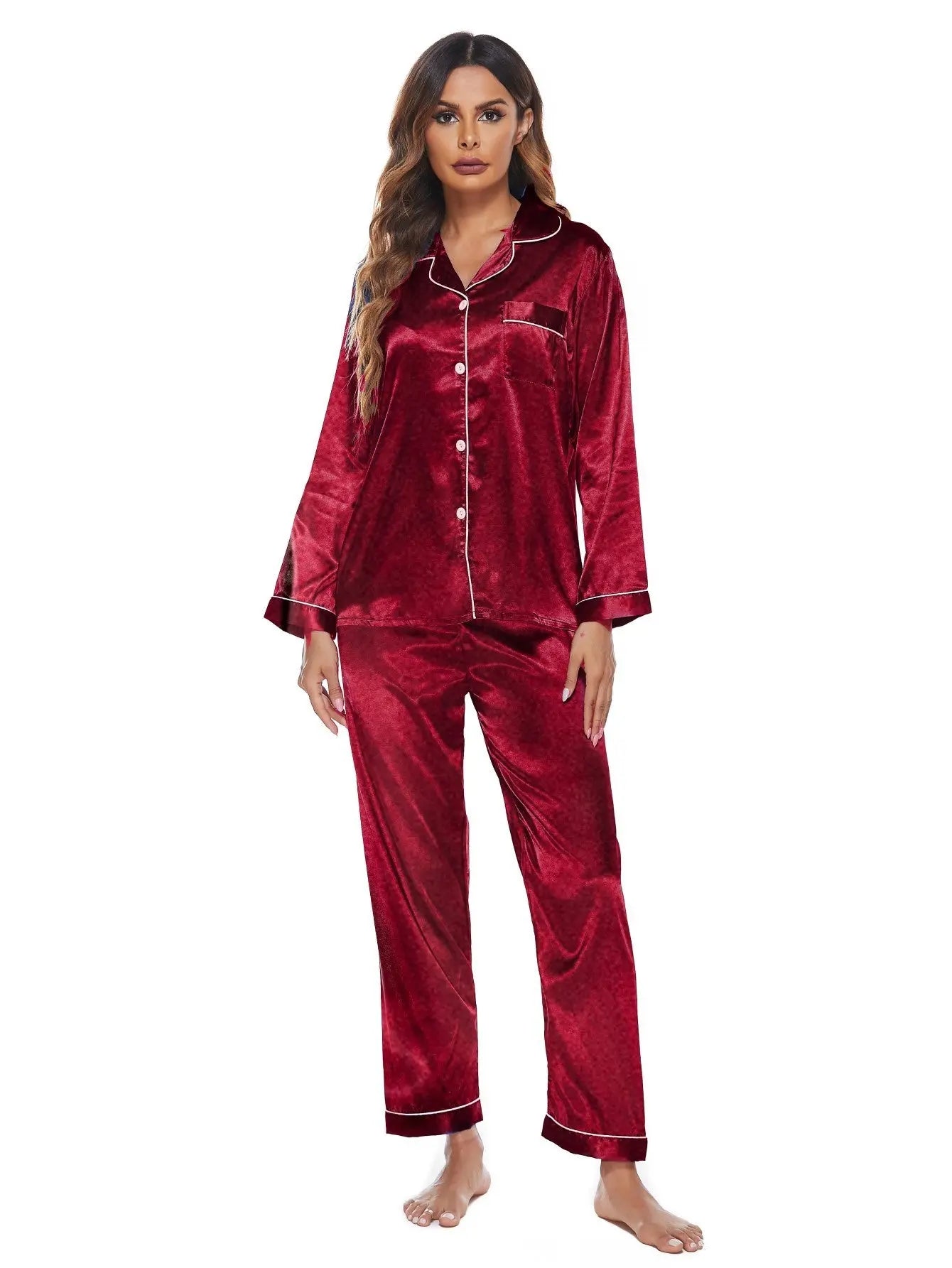 Pajamas Women's Long Sleeve Sleepwear Soft Button Loungewear Pjs Set Nightwear - luxuriesbliss