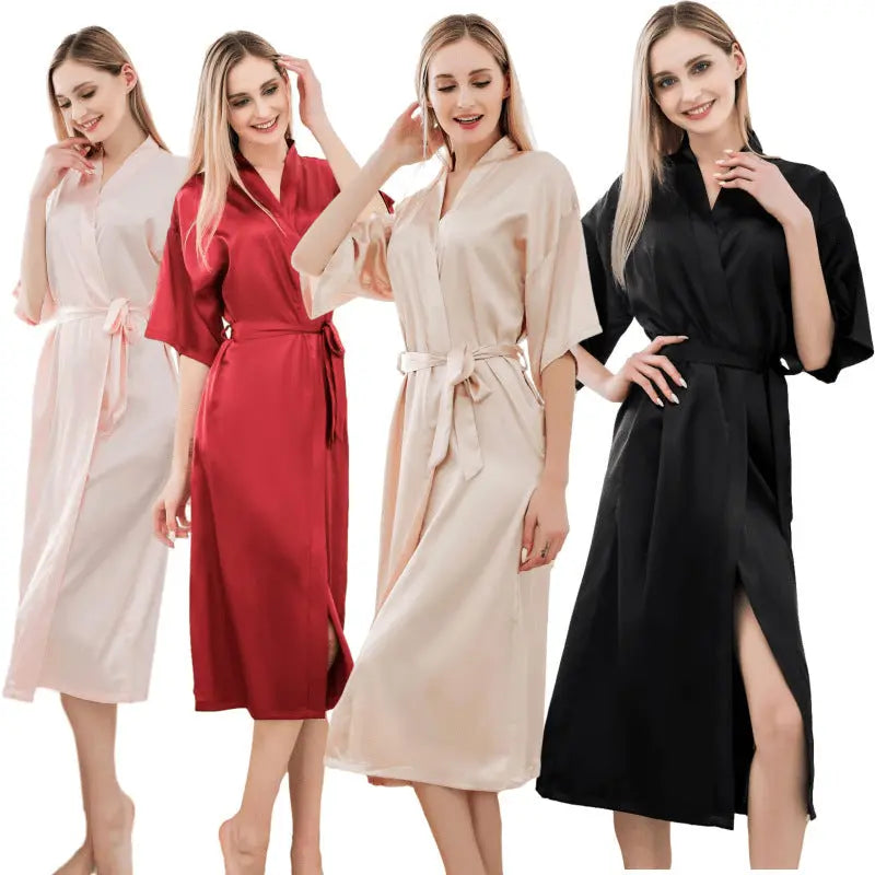 Satin Kimono Robes For Women Bride Long Robe Sleepwear - luxuriesbliss
