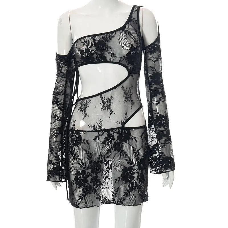 Fashion Lace Nightwear One Shoulder Long Sleeve - luxuriesbliss