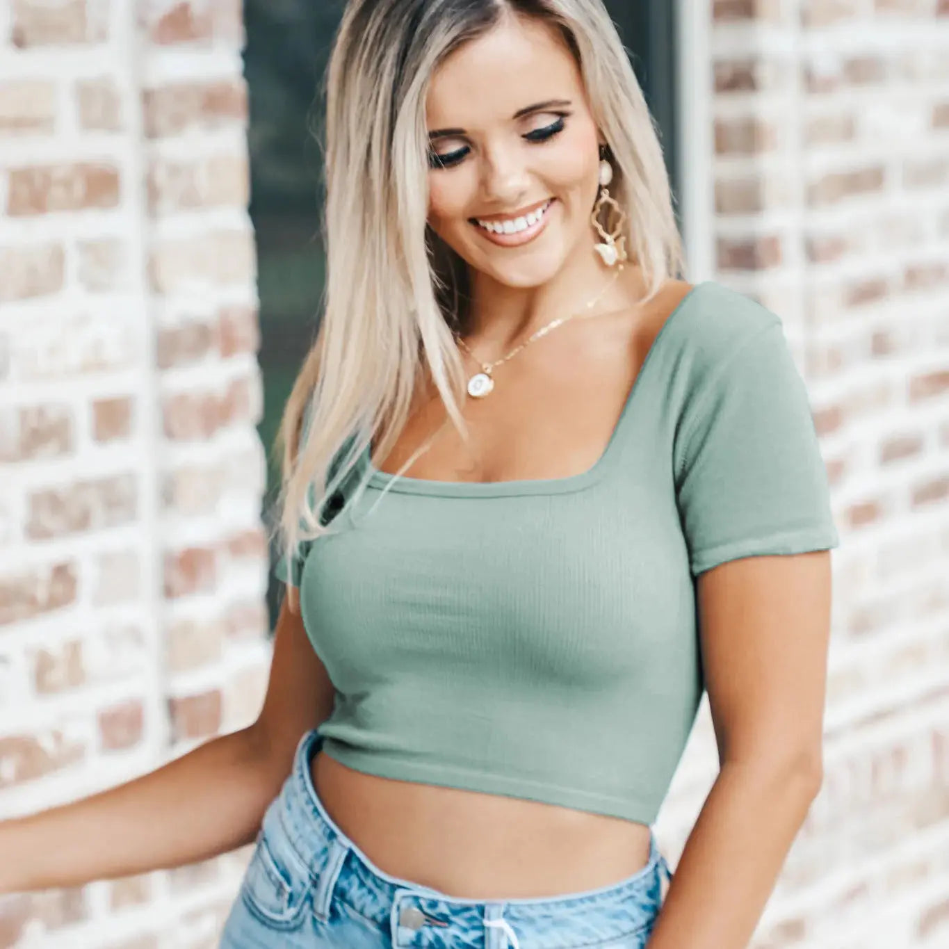 Women's Square Collar Thread Knitted Ultra Short Top Short Sleeve - luxuriesbliss