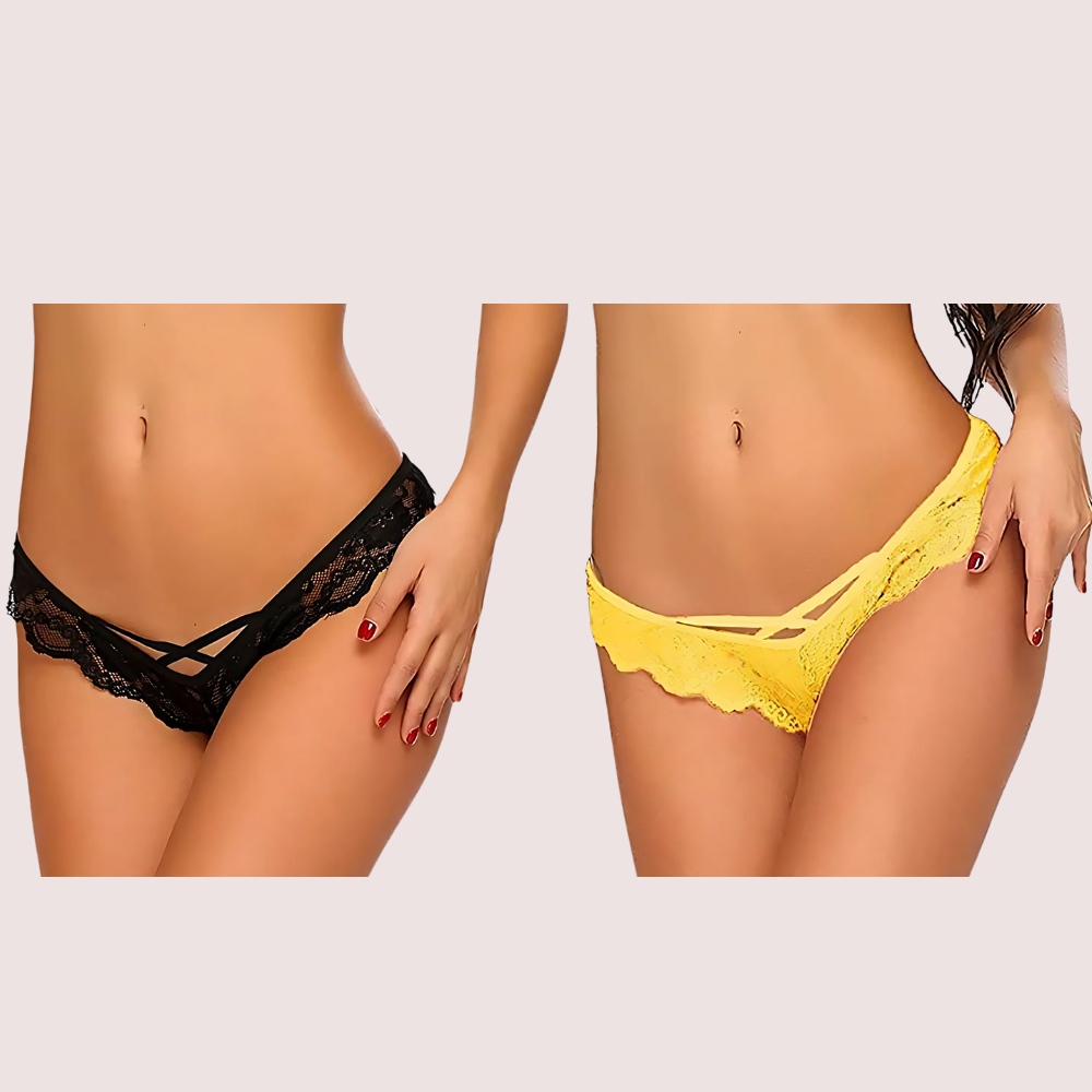 (Pack of 2) Ladies&#39; Lace Thong Panties Set