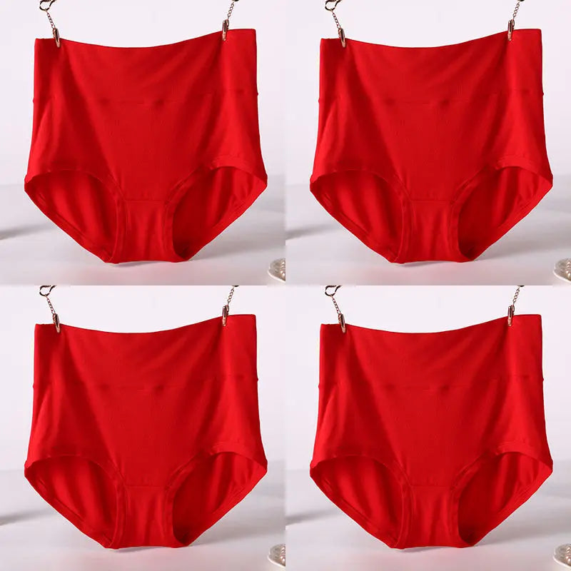 Women Underwear Soft Viscose Solid Color High Waist Panties 4pcs A Lot - luxuriesbliss