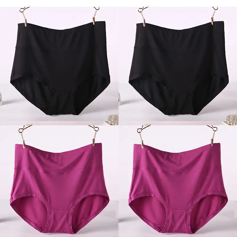 Women Underwear Soft Viscose Solid Color High Waist Panties 4pcs A Lot - luxuriesbliss
