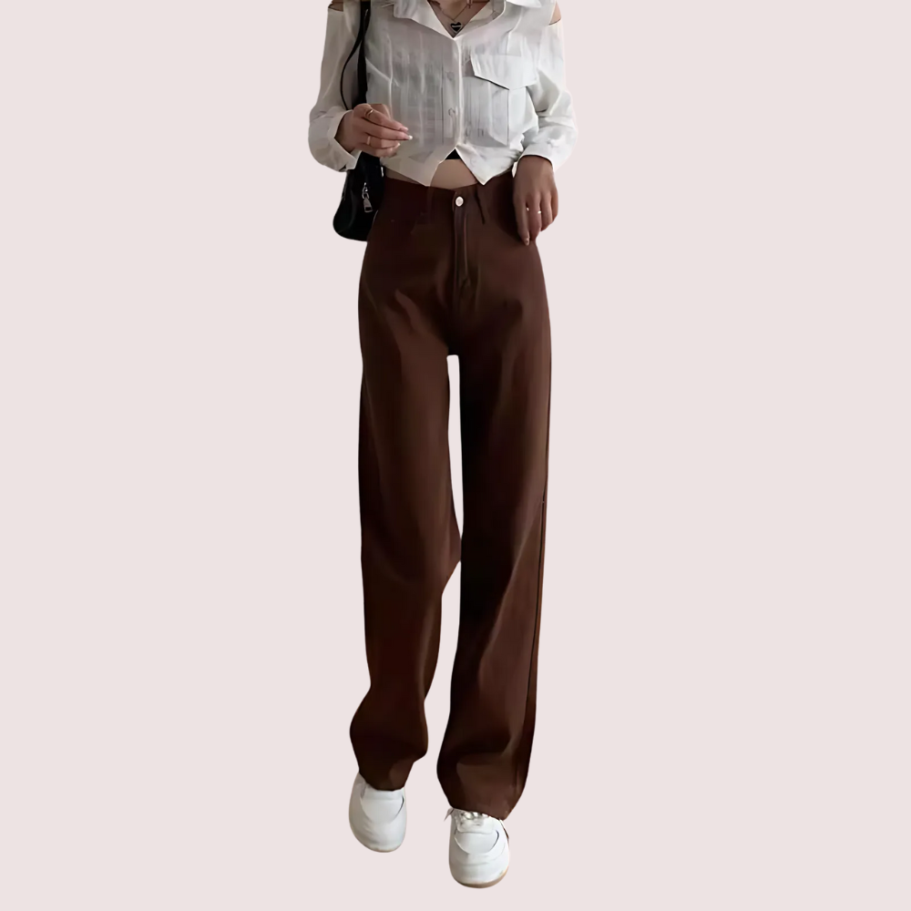 Women's Brown High Rise Wide Leg Loose Denim Jeans