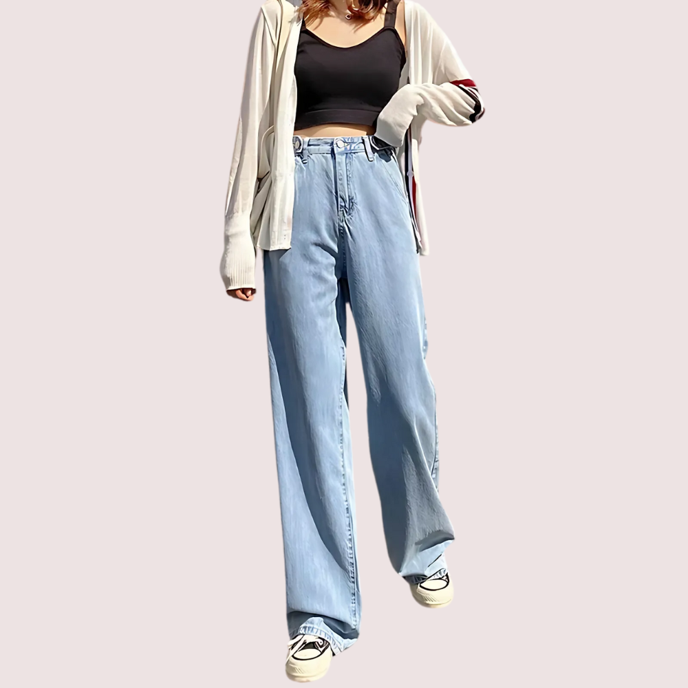 Women's Stylish High Waist Wide Leg Straight Jeans
