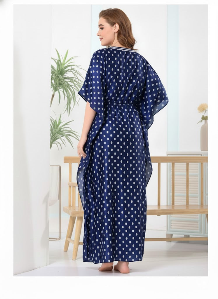 Women’s Polka Dot Kaftan Nighty | Navy Blue Nightwear