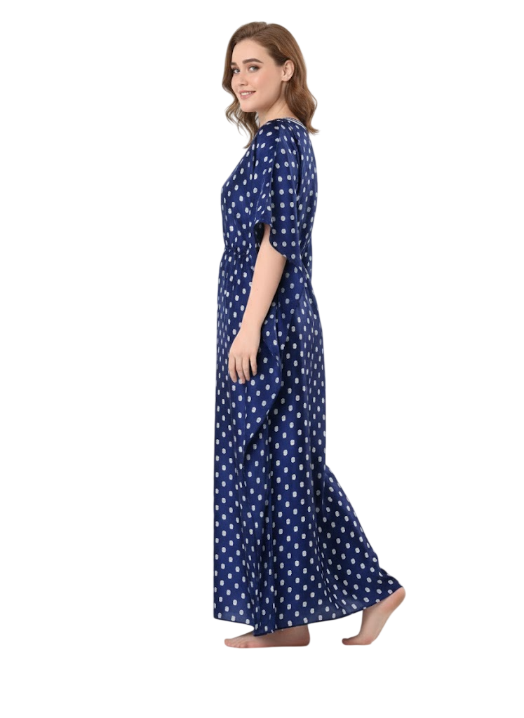 Women’s Polka Dot Kaftan Nighty | Navy Blue Nightwear