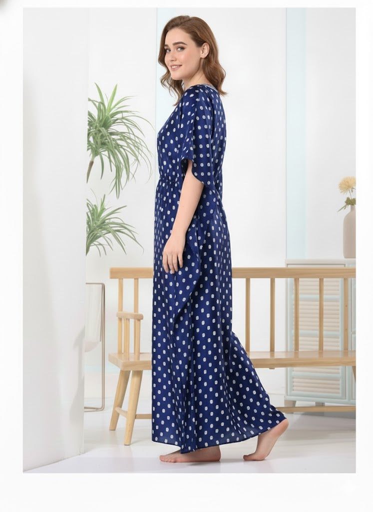 Women’s Polka Dot Kaftan Nighty | Navy Blue Nightwear