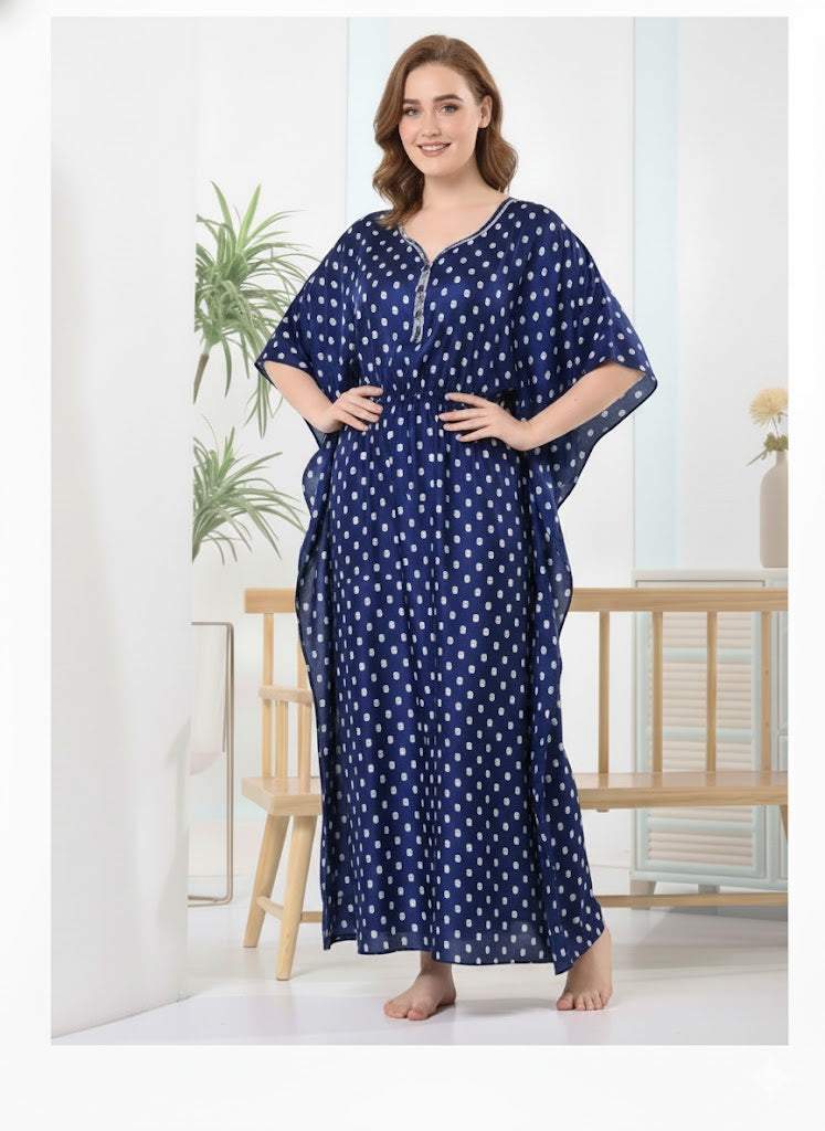 Women’s Polka Dot Kaftan Nighty | Navy Blue Nightwear