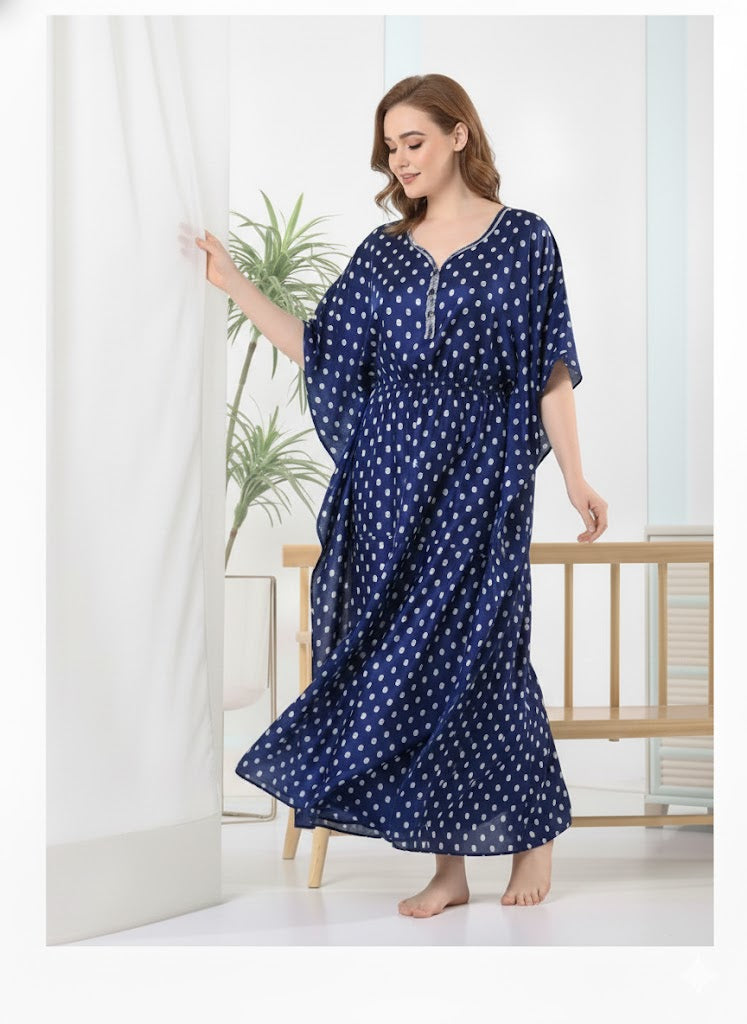 Women’s Polka Dot Kaftan Nighty | Navy Blue Nightwear