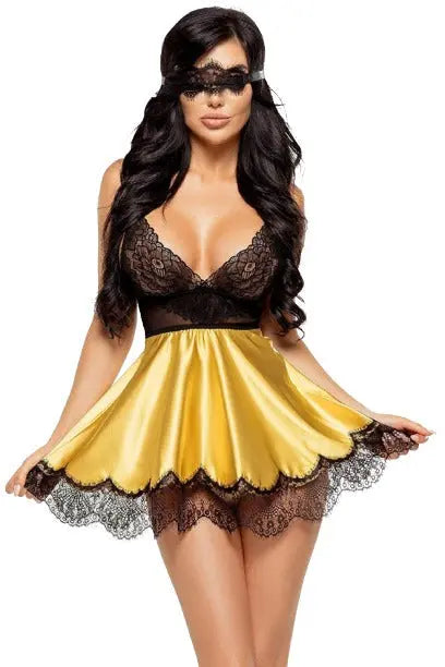 Women's Silk Babydoll Lingerie Set and Sexy Midi Babydoll with Thong - luxuriesbliss