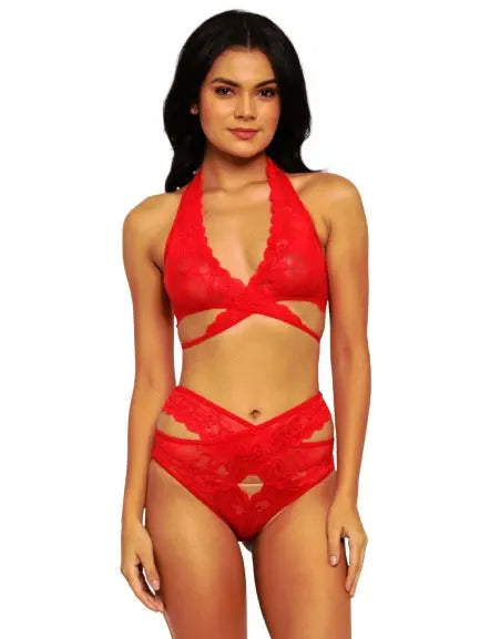 Lace Criss Cross Bra Panty Set - luxuriesbliss